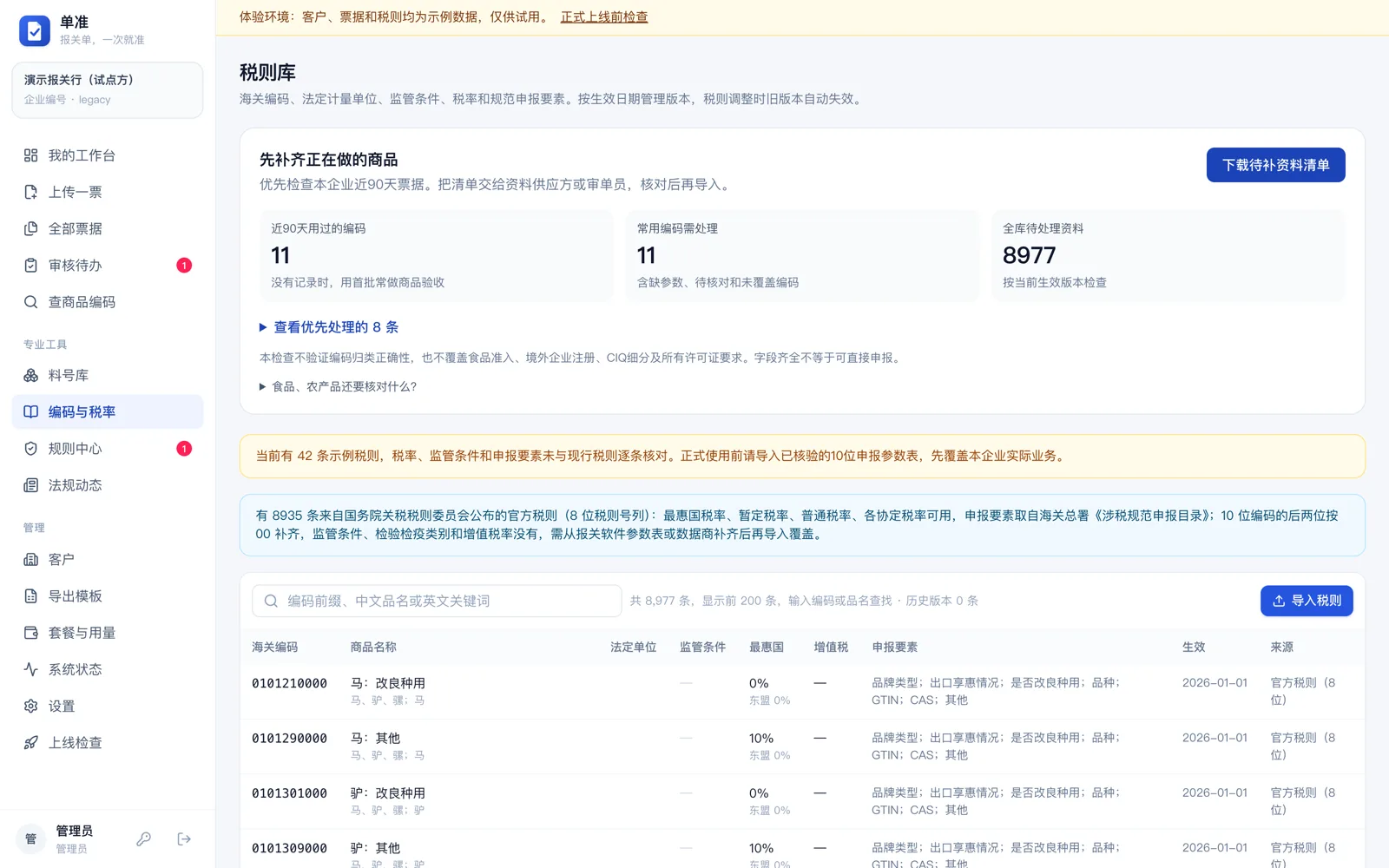 税则库资料缺口检查
